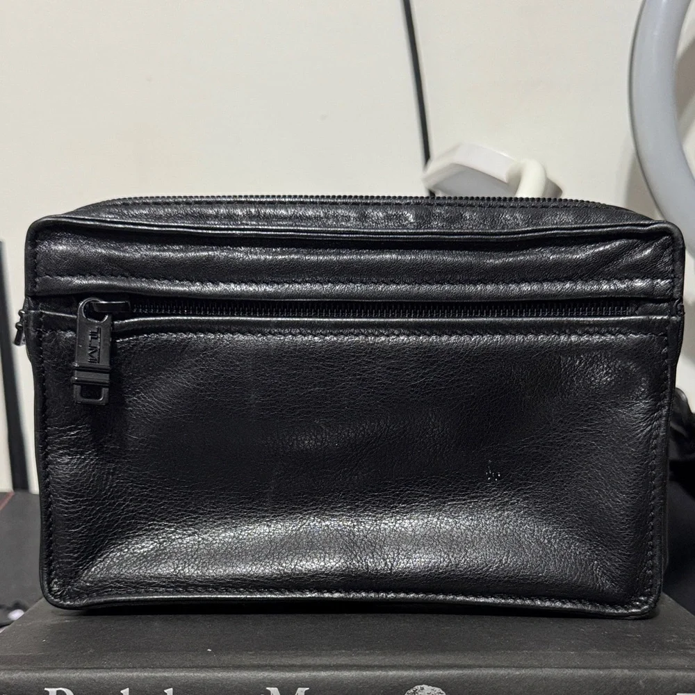 Tumi Black Leather Toiletry Bag